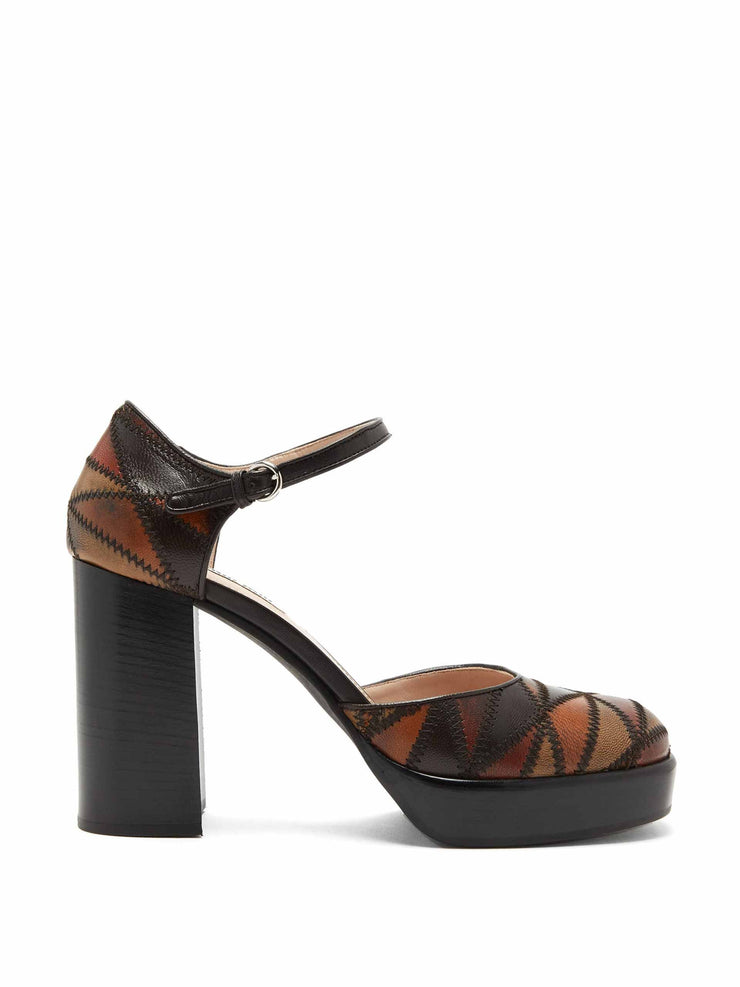 Patchwork-leather Mary Jane pumps