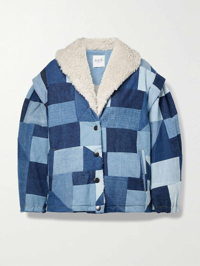 Sea Fleece-lined patchwork denim coat at Collagerie
