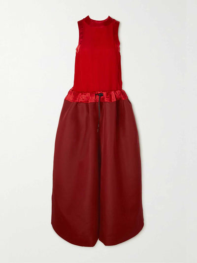 Sacai Silk and wool-blend trimmed tiered crepe maxi dress at Collagerie