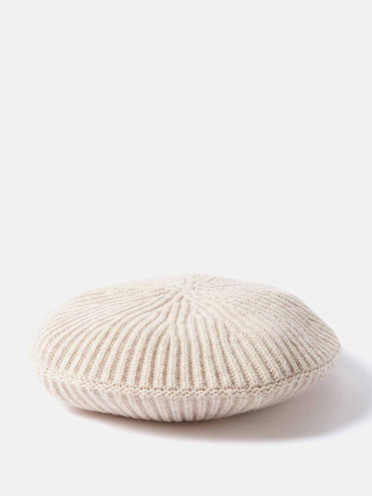 Logo-patch ribbed wool-blend beret