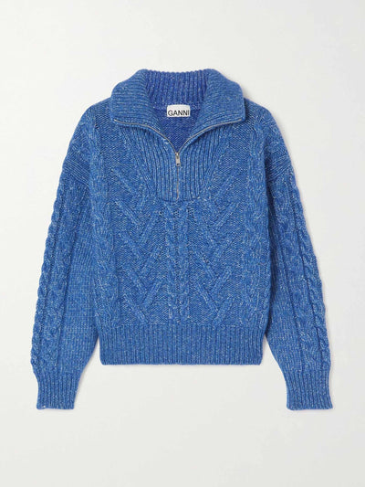 Ganni Cable-knit half-zip sweater at Collagerie