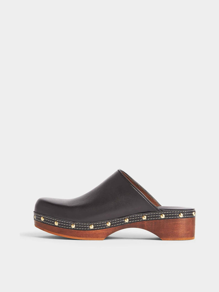 Wooden leather clog