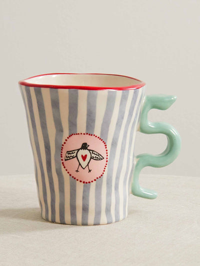 Laetitia Rouget Striped love birds ceramic mug at Collagerie