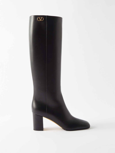 Valentino Garavani V-logo leather knee-high boots at Collagerie