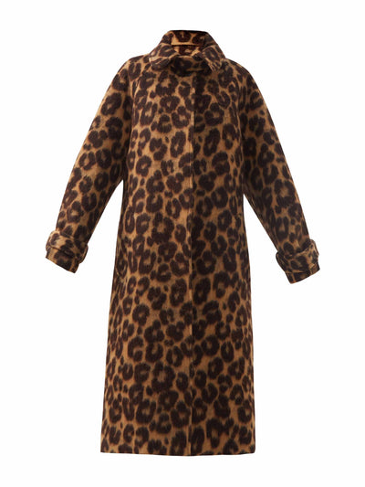Raey Leopard-print belted raglan-sleeve wool-blend coat at Collagerie