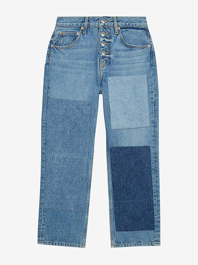 Maje Patchwork cropped denim jeans at Collagerie