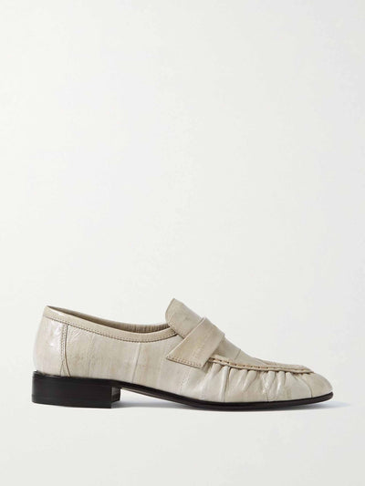 The Row Crinkled glossed-leather loafers at Collagerie