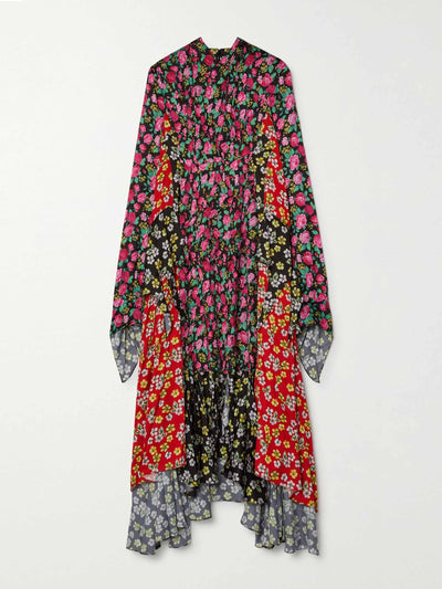 Balenciaga Asymmetric patchwork floral-print satin dress at Collagerie