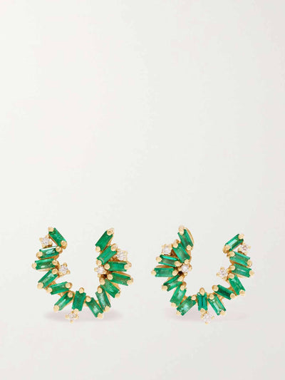 Suzanne Kalan 18-karat gold, emerald and diamond hoop earrings at Collagerie