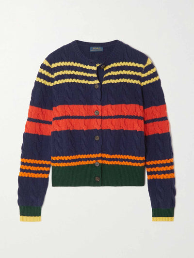 Polo Ralph Lauren Striped cable-knit wool and cashmere-blend cardigan at Collagerie