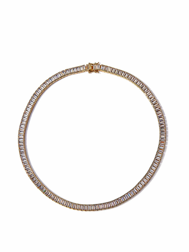 Lab-grown white sapphire baguette riviere necklace