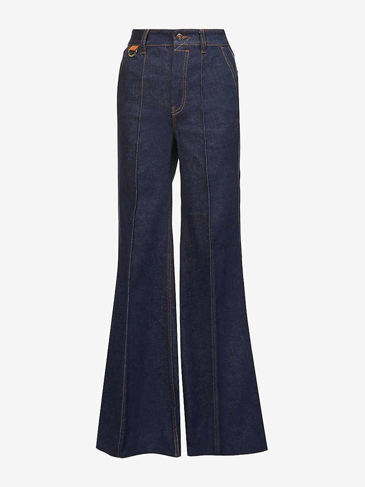 Brand-appliqué wide-leg high-rise jeans