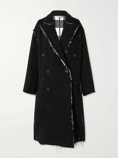 Balenciaga Oversized double-breasted frayed wool-blend coat at Collagerie