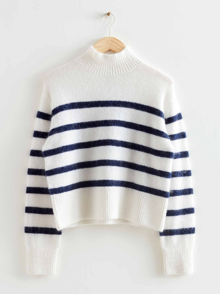 Striped mock neck knit jumper
