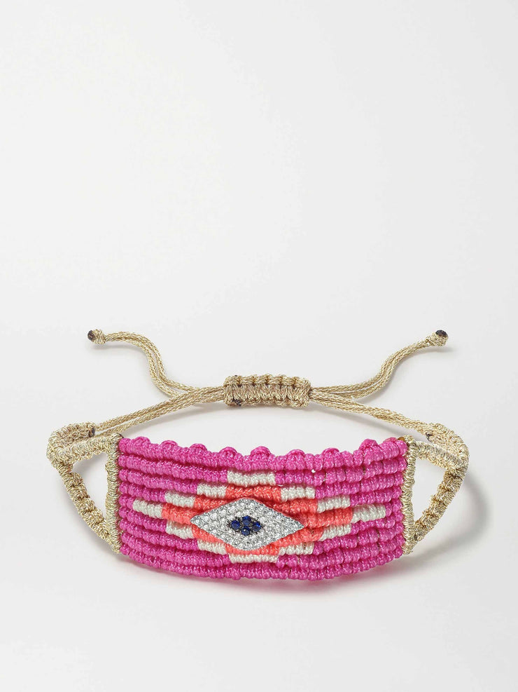 Evil Eye woven cord, diamond and sapphire bracelet