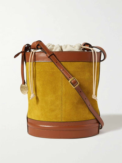 Staud Leather-trimmed suede bucket bag at Collagerie