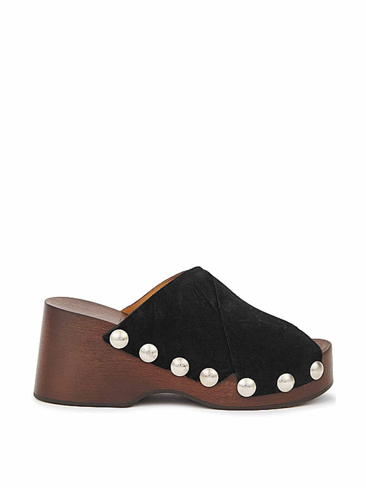Studded suede clogs