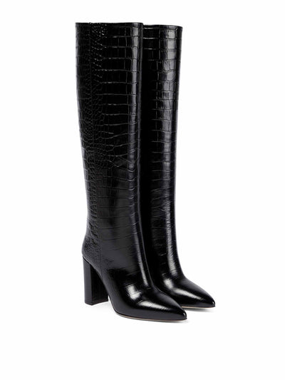 Paris Texas Croc-effect leather knee high boots at Collagerie