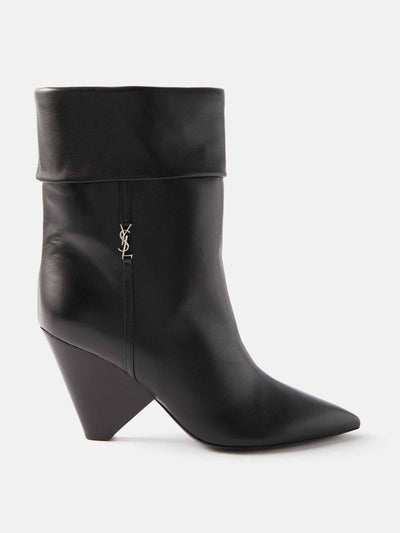 Saint Laurent Niki 85 YSL-logo leather ankle boots at Collagerie