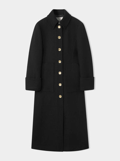 Jigsaw Black wool coat with gold buttons at Collagerie