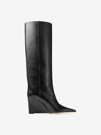 Jimmy Choo Black leather wedge knee-high boots at Collagerie
