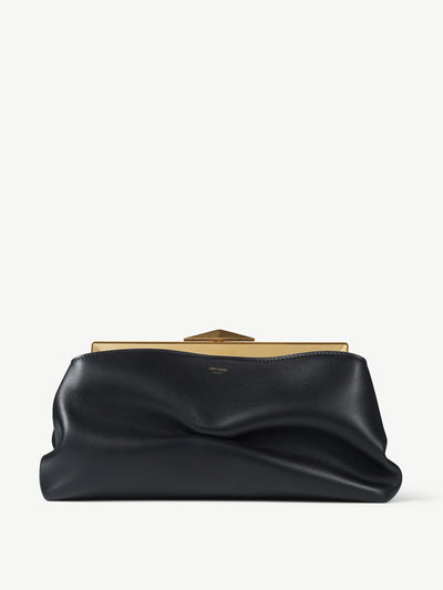 Jimmy Choo Black calf leather clutch bag with chain strap at Collagerie