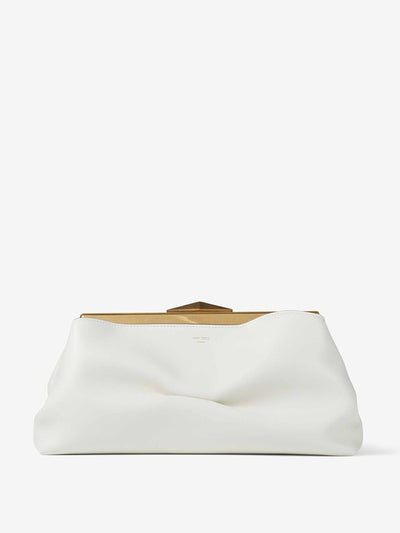 Jimmy Choo White calf leather clutch bag with chain strap at Collagerie