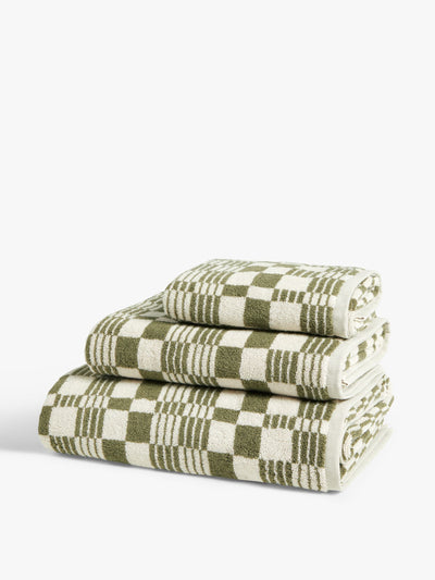 John Lewis & Partners Green and white checked bath towel at Collagerie