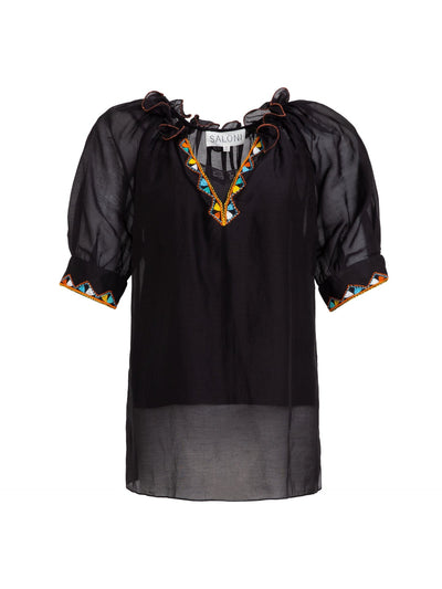 Saloni Black embroidered Josie top at Collagerie