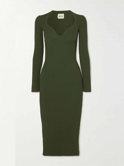 Khaite Green ribbed-knit midi dress at Collagerie