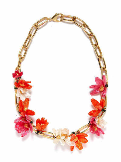 La DoubleJ Pink and orange gold flora necklace at Collagerie