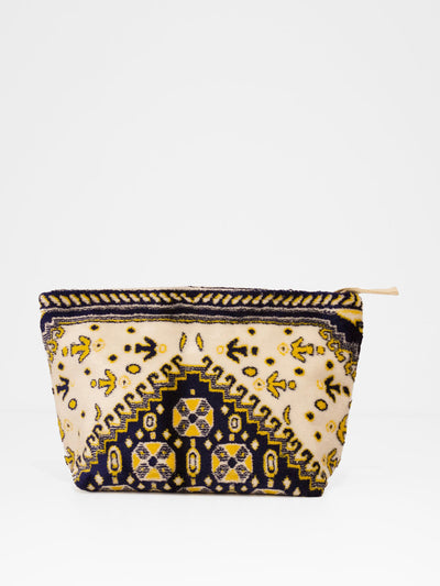 Lalla Carpet pattern yellow and blue clutch at Collagerie