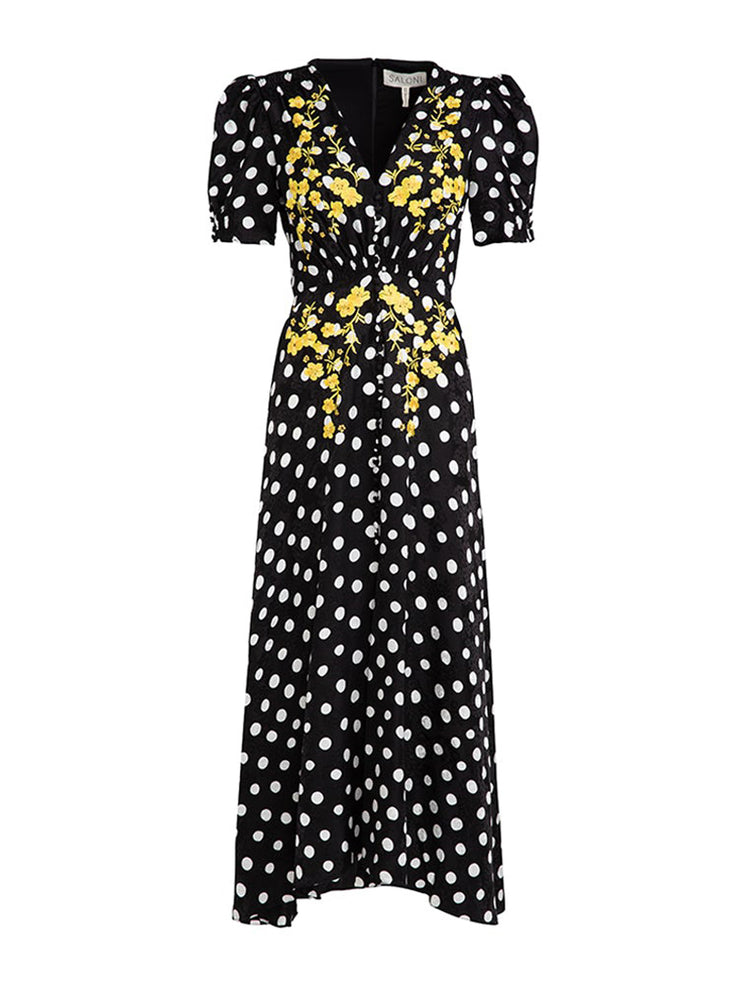 Lea long dress in Polka Dot embroidered