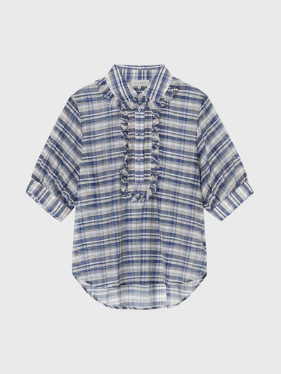 Lee Mathews Paley blue check blouse at Collagerie