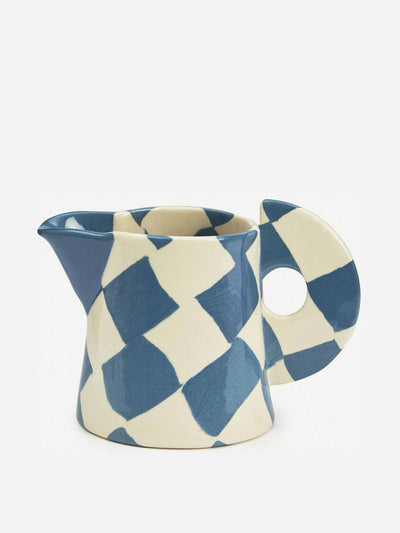 Henry Holland Studio Blue and white small checkerboard milk jug at Collagerie