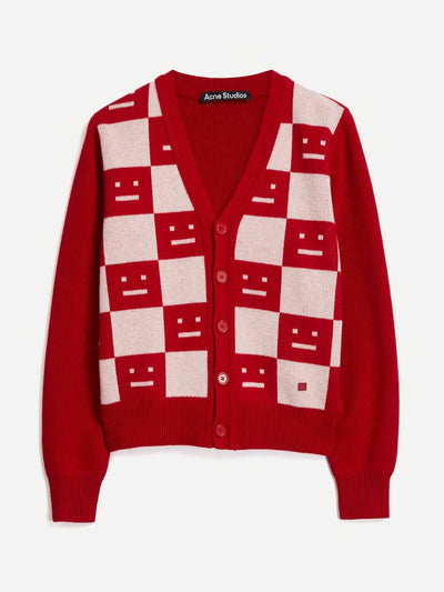 Acne Studios Red wool check cardigan at Collagerie