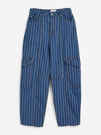 Ganni Light stripe denim cargo trousers at Collagerie
