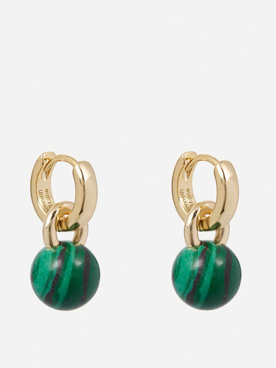 Kenneth Jay Lane Huggie malachite ball drop earrings at Collagerie