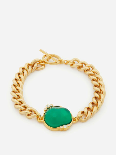 Kenneth Jay Lane 22kt gold-plated emerald chain bracelet at Collagerie