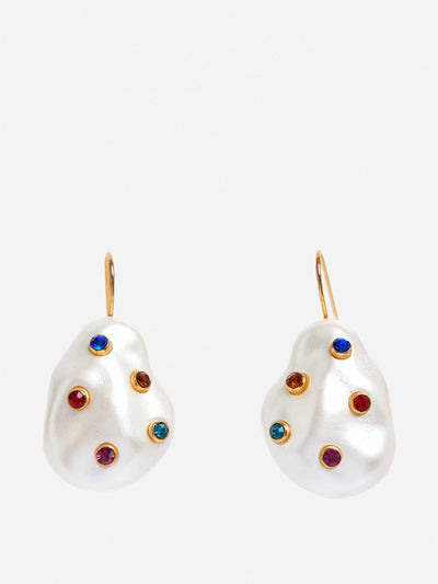 Kenneth Jay Lane Pearl earrings with multi-coloured crystals at Collagerie