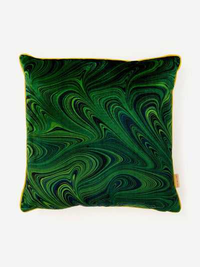 Susi Bellamy Malachite marbled velvet square cushion at Collagerie