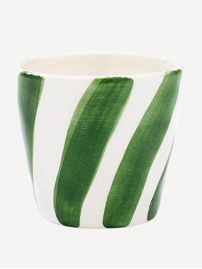 Anna + Nina Green striped ceramic espresso cup at Collagerie