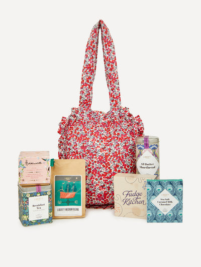 Liberty Red and white printed tote bag food hamper at Collagerie