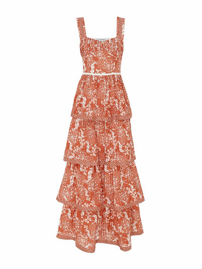 lug von siga Red floral tiered dress at Collagerie