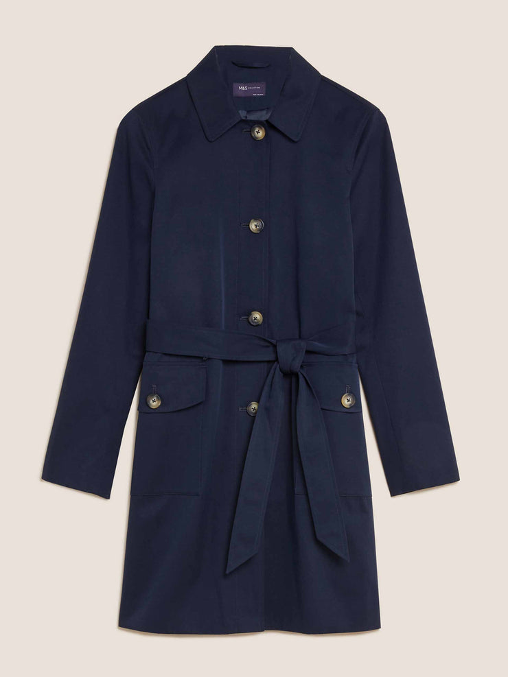 Cotton blend belted trench coat
