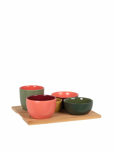 Maisons Du Monde Multicoloured stoneware appetiser dishes (set of 5) at Collagerie