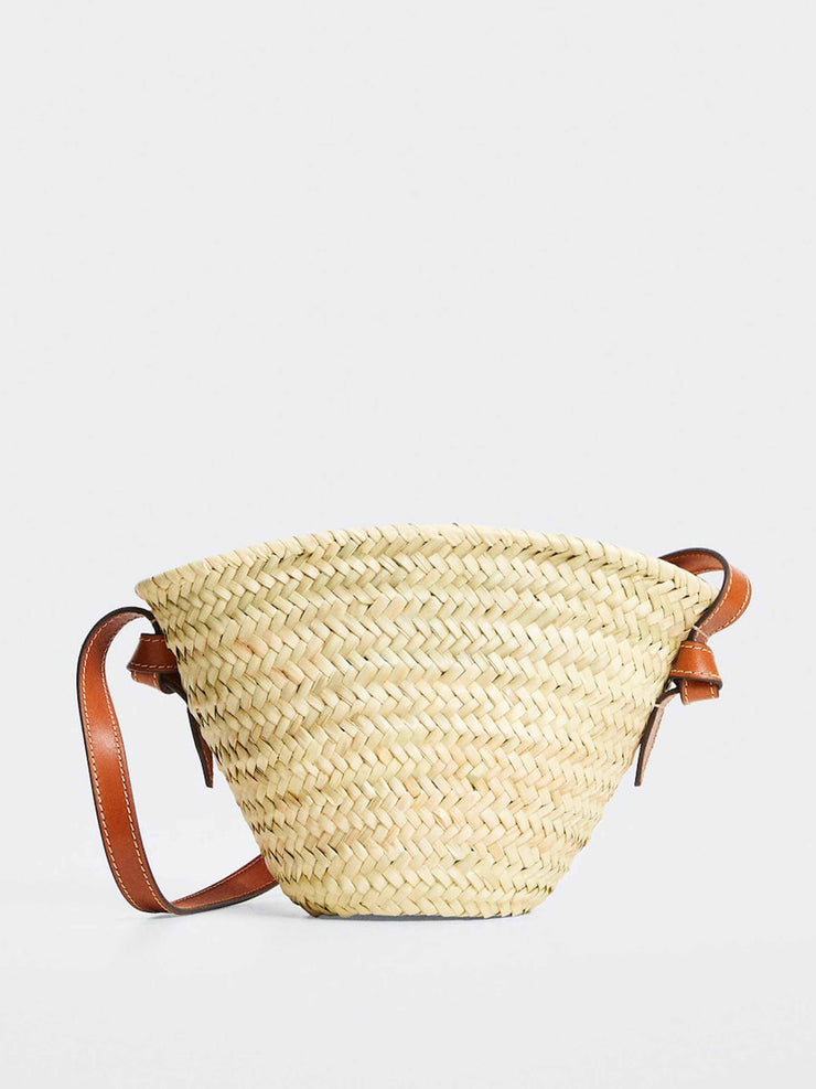 Raffia and leather basket bag