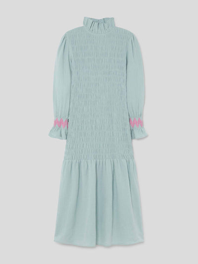 Maria de la Orden Light blue ruched midi dress at Collagerie