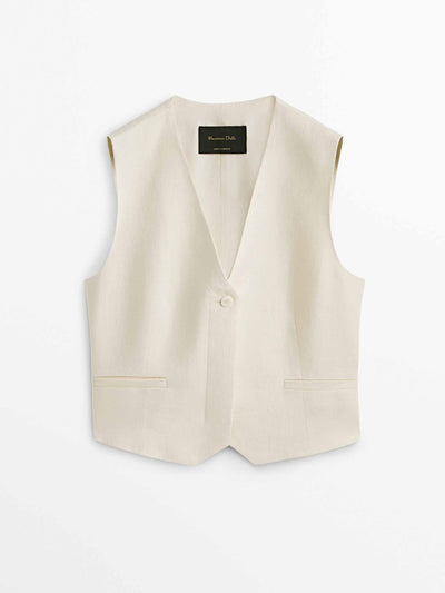 Massimo Dutti Cream linen waistcoat at Collagerie