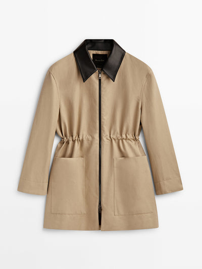 Massimo Dutti Contrast collar beige parka jacket at Collagerie